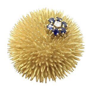 Tiffany & Co 18k Yellow Gold Sapphire Diamond Large Urchin Brooch Pin 1960's​